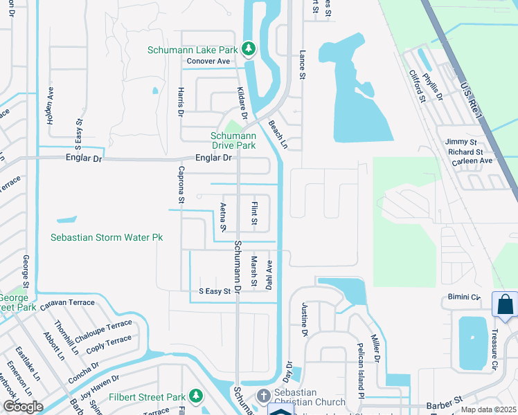 map of restaurants, bars, coffee shops, grocery stores, and more near 138 Admiral Circle in Sebastian