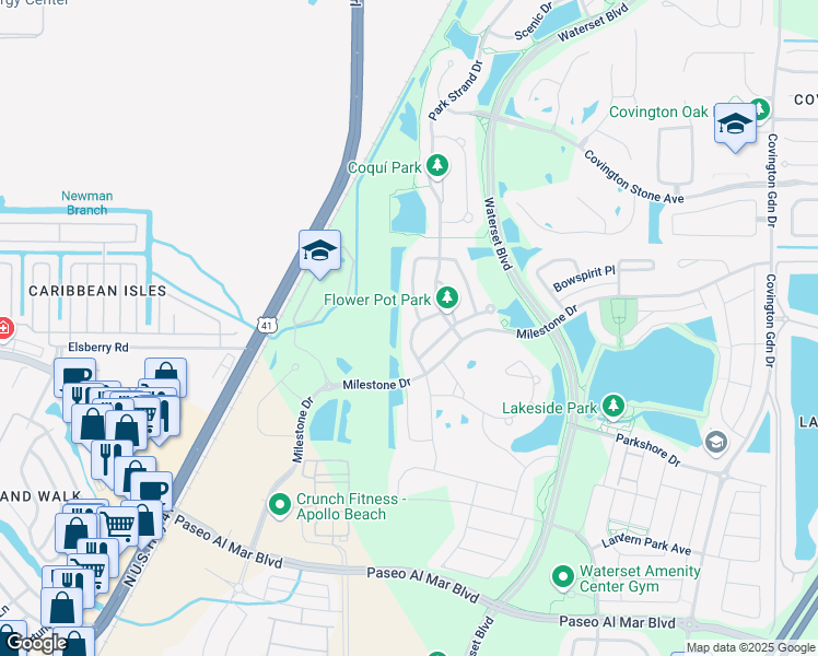 map of restaurants, bars, coffee shops, grocery stores, and more near 6530 Salt Creek Avenue in Apollo Beach