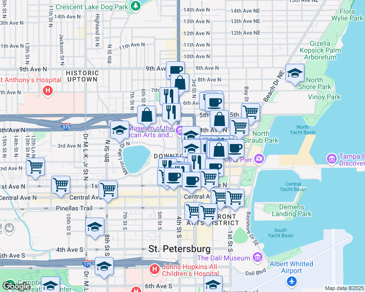 map of restaurants, bars, coffee shops, grocery stores, and more near 333 3rd Avenue North in St. Petersburg