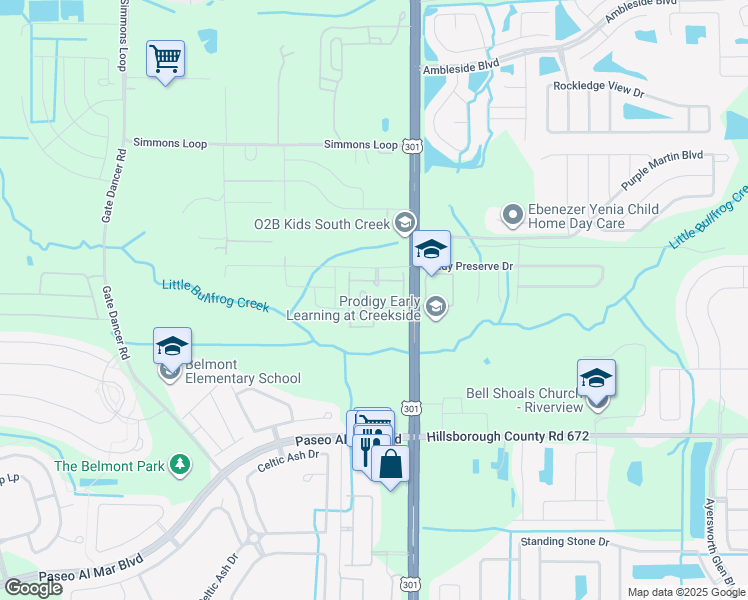 map of restaurants, bars, coffee shops, grocery stores, and more near 14011 U.S. 301 in Riverview