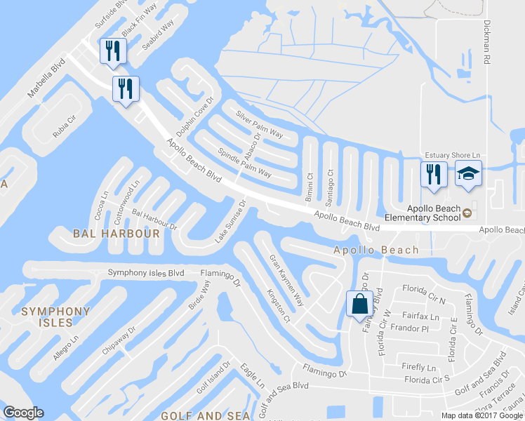 map of restaurants, bars, coffee shops, grocery stores, and more near 918 Shagos Drive in Apollo Beach