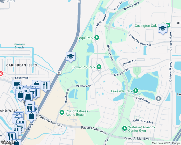 map of restaurants, bars, coffee shops, grocery stores, and more near 6530 Salt Creek Avenue in Apollo Beach
