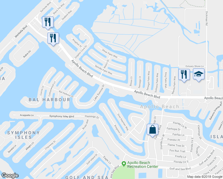 map of restaurants, bars, coffee shops, grocery stores, and more near 918 Shagos Drive in Apollo Beach