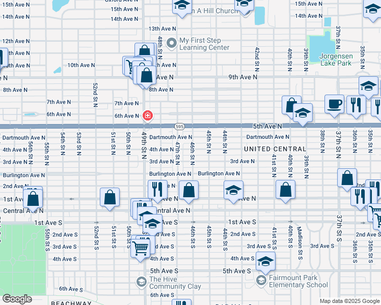 map of restaurants, bars, coffee shops, grocery stores, and more near 4637 4th Avenue North in St. Petersburg