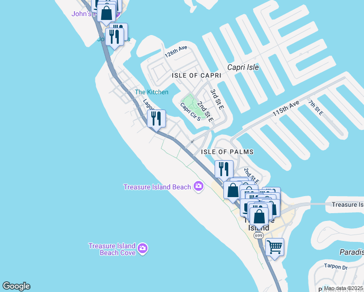 map of restaurants, bars, coffee shops, grocery stores, and more near in Treasure Island