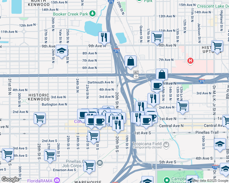 map of restaurants, bars, coffee shops, grocery stores, and more near 2000 4th Avenue North in St. Petersburg