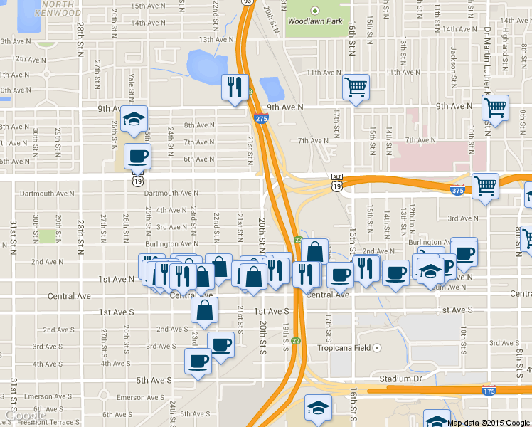 map of restaurants, bars, coffee shops, grocery stores, and more near 2000 4th Avenue North in St. Petersburg