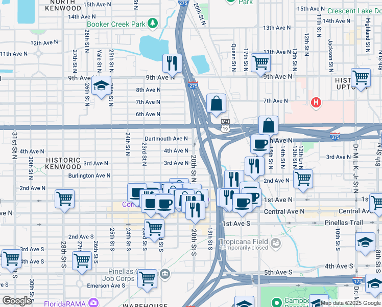 map of restaurants, bars, coffee shops, grocery stores, and more near 2000 4th Avenue North in St. Petersburg