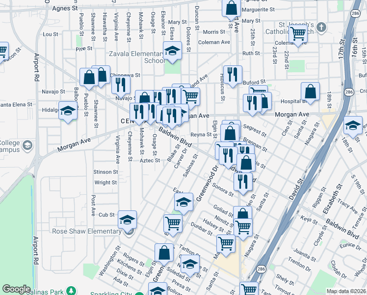map of restaurants, bars, coffee shops, grocery stores, and more near 2709 Carver Drive in Corpus Christi