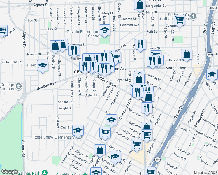 map of restaurants, bars, coffee shops, grocery stores, and more near 2709 Carver Drive in Corpus Christi