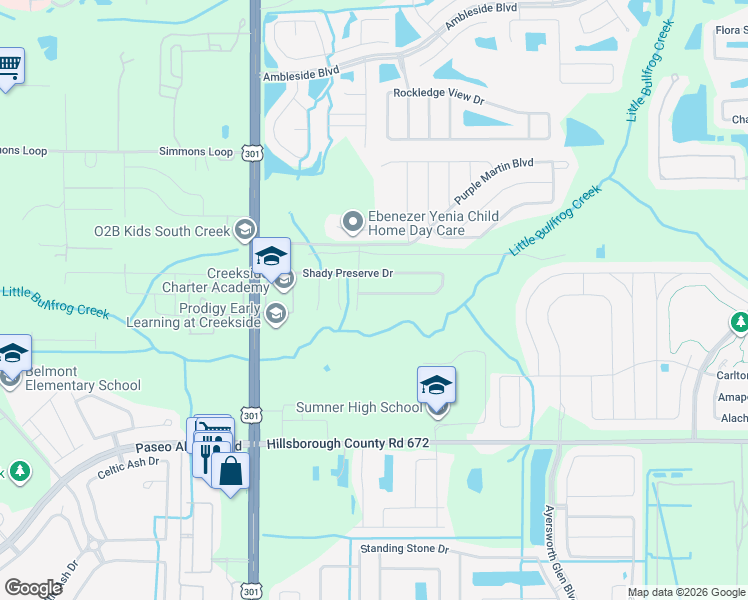 map of restaurants, bars, coffee shops, grocery stores, and more near 10742 Shady Preserve Drive in Riverview