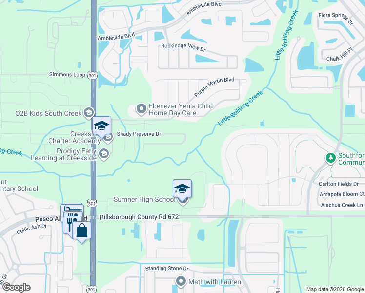 map of restaurants, bars, coffee shops, grocery stores, and more near 10708 Shady Preserve Drive in Riverview
