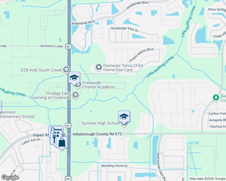 map of restaurants, bars, coffee shops, grocery stores, and more near 10728 Shady Preserve Drive in Riverview