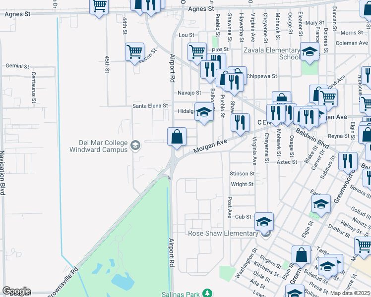 map of restaurants, bars, coffee shops, grocery stores, and more near 654 Vera Cruz Street in Corpus Christi