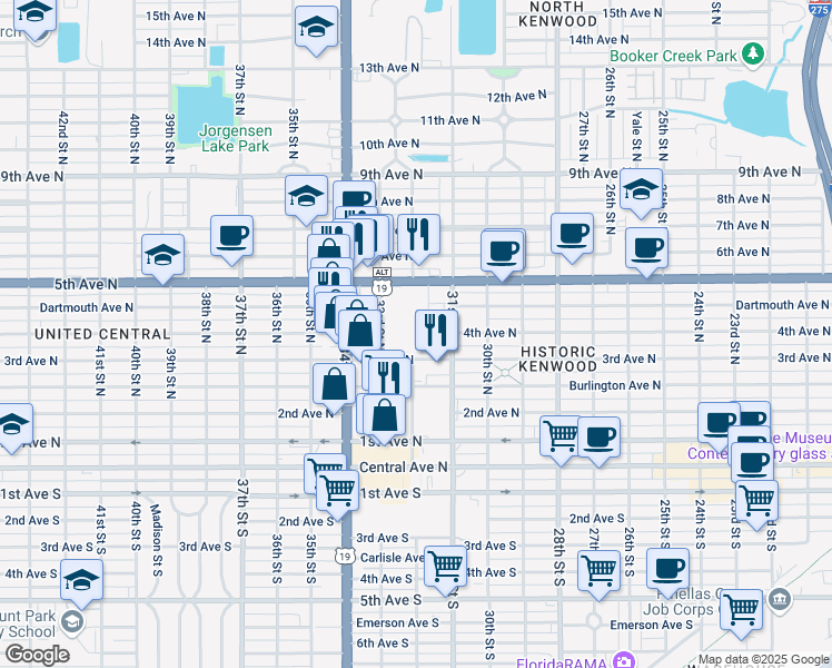 map of restaurants, bars, coffee shops, grocery stores, and more near 301 33rd Street North in St. Petersburg