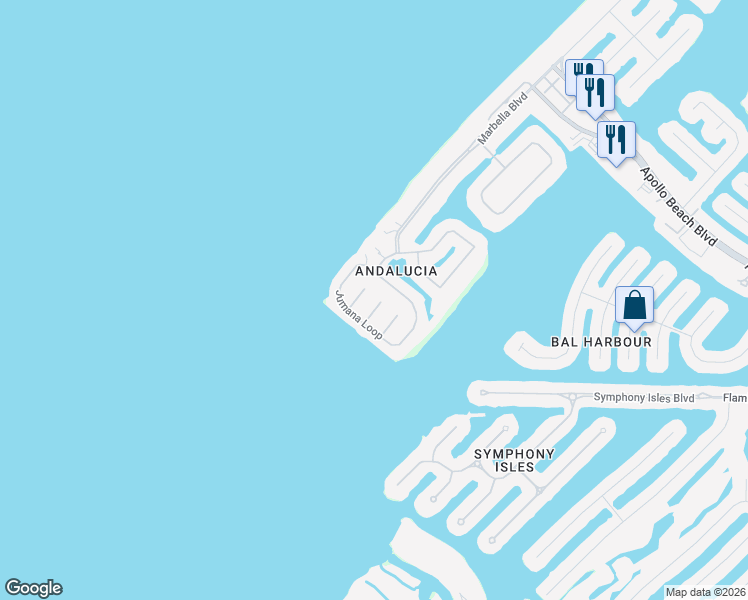 map of restaurants, bars, coffee shops, grocery stores, and more near 5910 La Rosa Lane in Apollo Beach