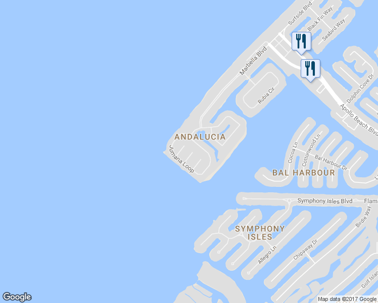 map of restaurants, bars, coffee shops, grocery stores, and more near 5910 La Rosa Lane in Apollo Beach