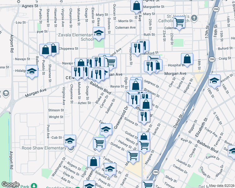 map of restaurants, bars, coffee shops, grocery stores, and more near 2817 Agrito Street in Corpus Christi
