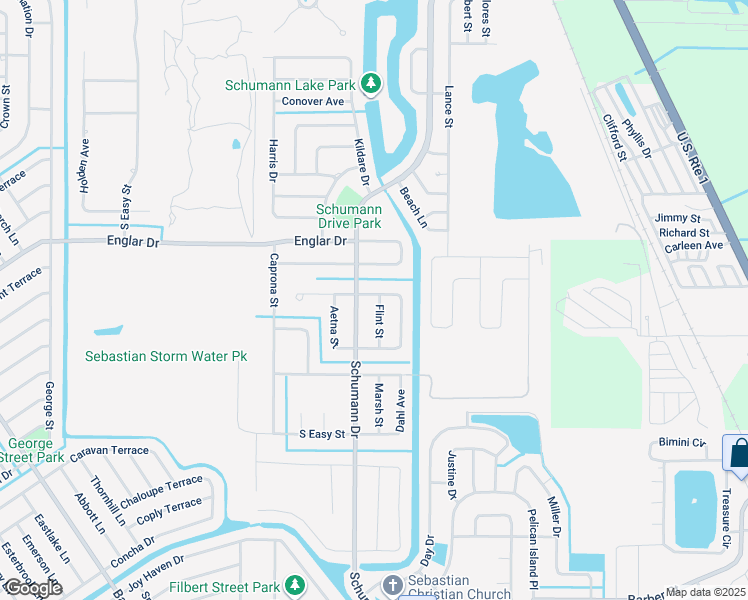 map of restaurants, bars, coffee shops, grocery stores, and more near 138 Admiral Circle in Sebastian