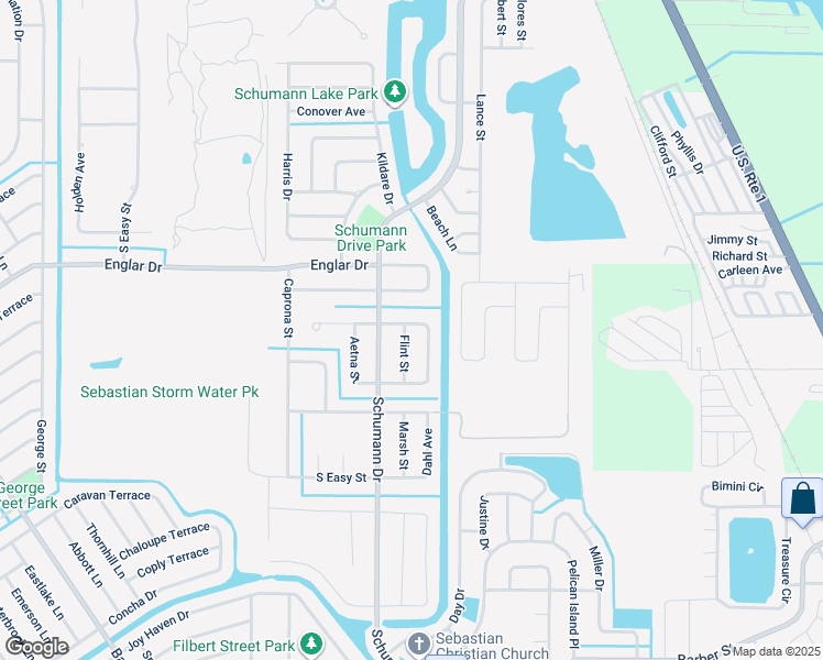 map of restaurants, bars, coffee shops, grocery stores, and more near 138 Admiral Circle in Sebastian
