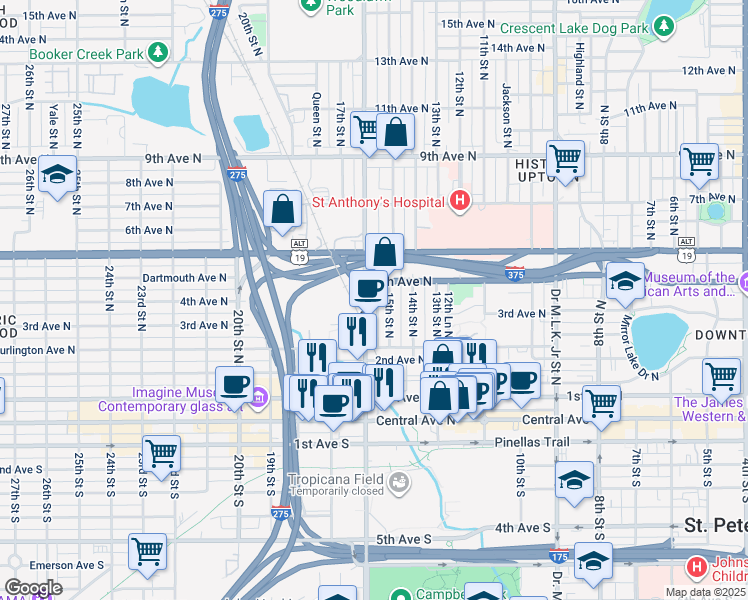 map of restaurants, bars, coffee shops, grocery stores, and more near 333 16th Street North in St. Petersburg
