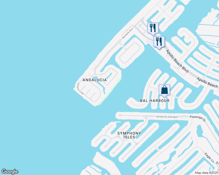 map of restaurants, bars, coffee shops, grocery stores, and more near 1303 Puerto Drive in Apollo Beach
