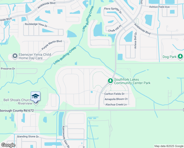map of restaurants, bars, coffee shops, grocery stores, and more near 14112 Poke Ridge Drive in Riverview