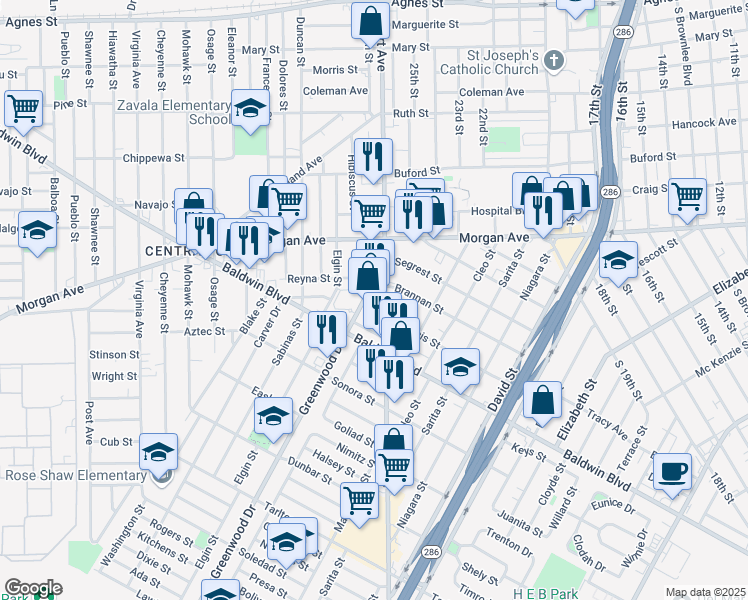 map of restaurants, bars, coffee shops, grocery stores, and more near 1423 South Port Avenue in Corpus Christi