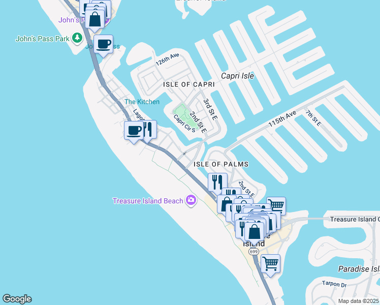map of restaurants, bars, coffee shops, grocery stores, and more near 135 117th Avenue in Treasure Island