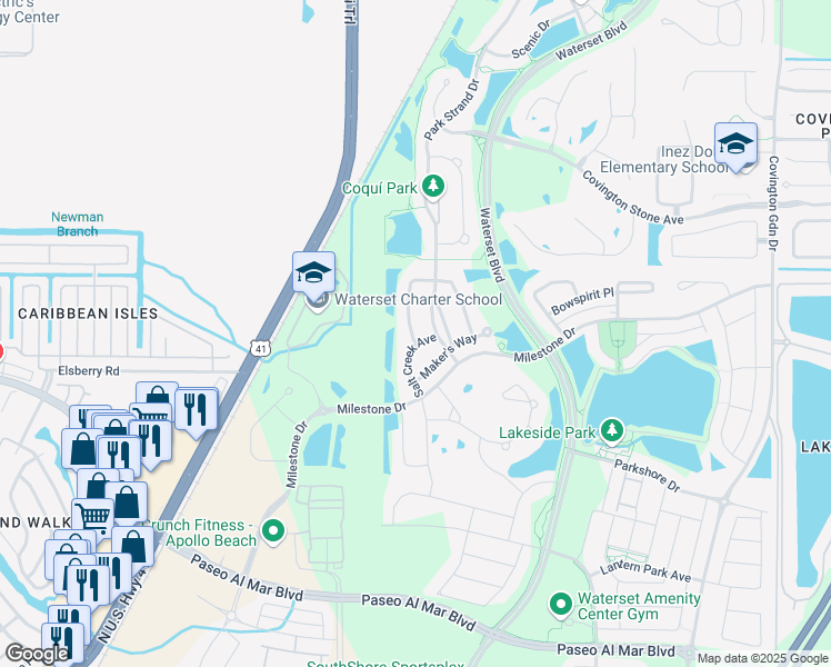 map of restaurants, bars, coffee shops, grocery stores, and more near 6905 Old Benton Drive in Apollo Beach