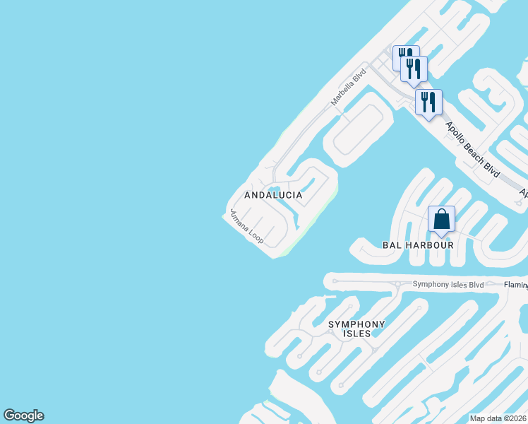 map of restaurants, bars, coffee shops, grocery stores, and more near 5914 La Rosa Lane in Apollo Beach
