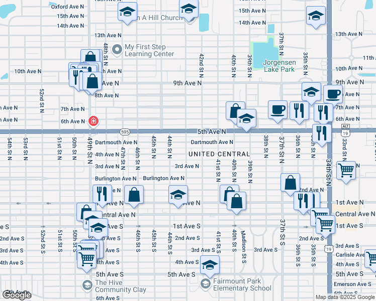 map of restaurants, bars, coffee shops, grocery stores, and more near 4308 4th Avenue North in St. Petersburg
