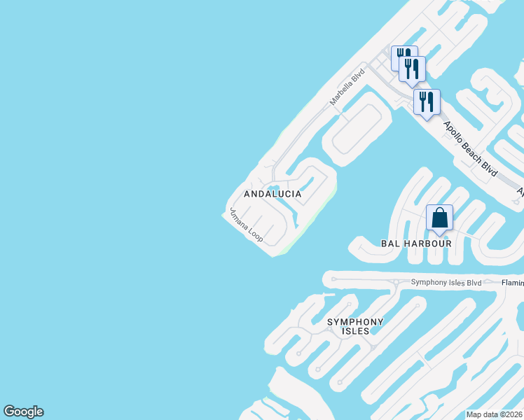 map of restaurants, bars, coffee shops, grocery stores, and more near 5913 La Rosa Lane in Apollo Beach