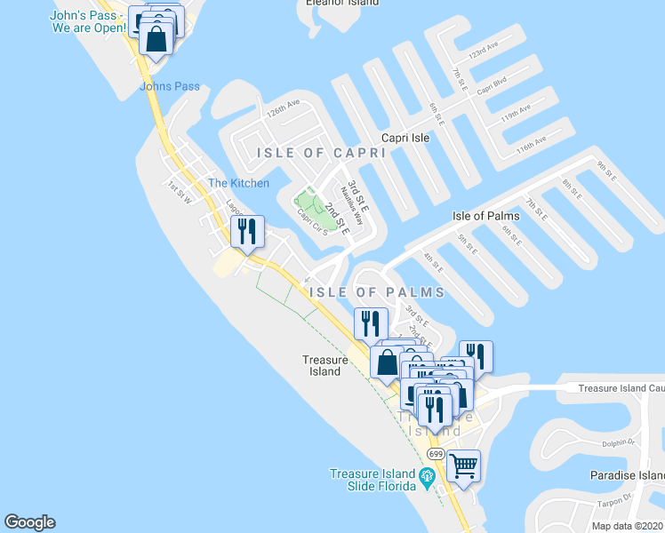 map of restaurants, bars, coffee shops, grocery stores, and more near 135 117th Avenue in Treasure Island