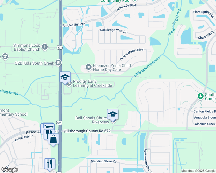 map of restaurants, bars, coffee shops, grocery stores, and more near 10717 Shady Preserve Drive in Riverview