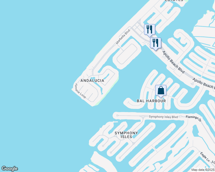 map of restaurants, bars, coffee shops, grocery stores, and more near 1303 Puerto Drive in Apollo Beach