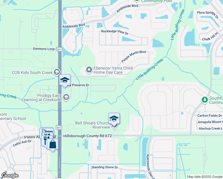 map of restaurants, bars, coffee shops, grocery stores, and more near 10712 Shady Preserve Drive in Riverview
