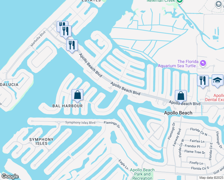map of restaurants, bars, coffee shops, grocery stores, and more near 1008 Apollo Beach Boulevard in Apollo Beach