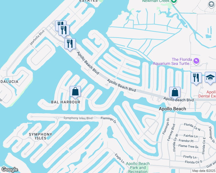 map of restaurants, bars, coffee shops, grocery stores, and more near 1008 Apollo Beach Boulevard in Apollo Beach
