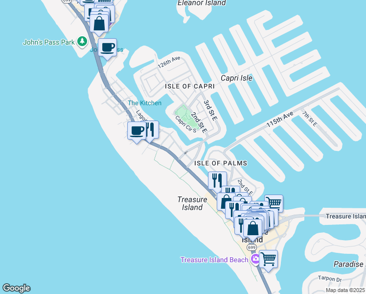 map of restaurants, bars, coffee shops, grocery stores, and more near 135 117th Avenue in Treasure Island