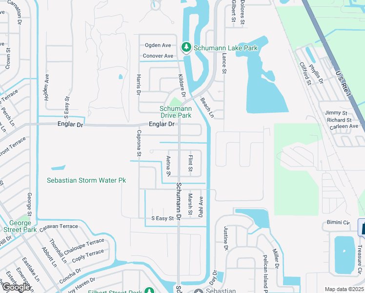 map of restaurants, bars, coffee shops, grocery stores, and more near 1152 Schumann Drive in Sebastian