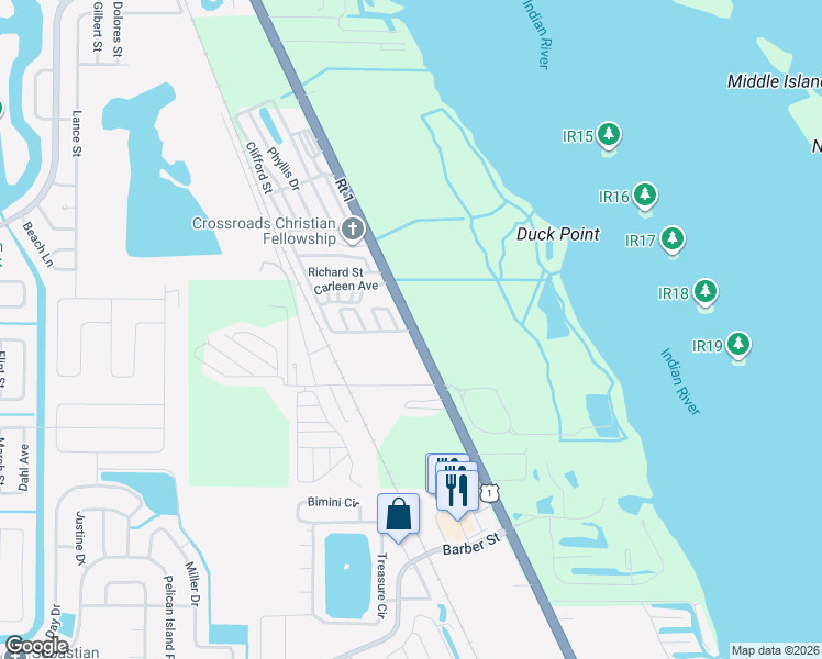 map of restaurants, bars, coffee shops, grocery stores, and more near 10003 Florida 5 in Sebastian