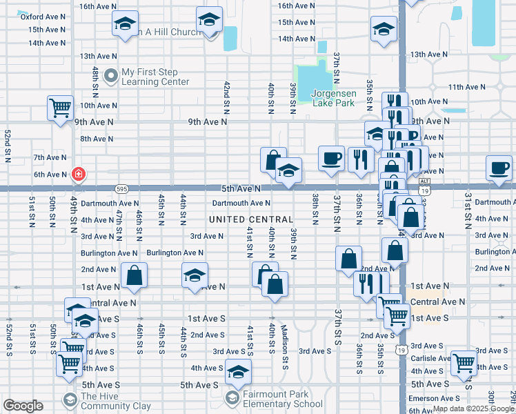 map of restaurants, bars, coffee shops, grocery stores, and more near 4042 Dartmouth Avenue North in St. Petersburg