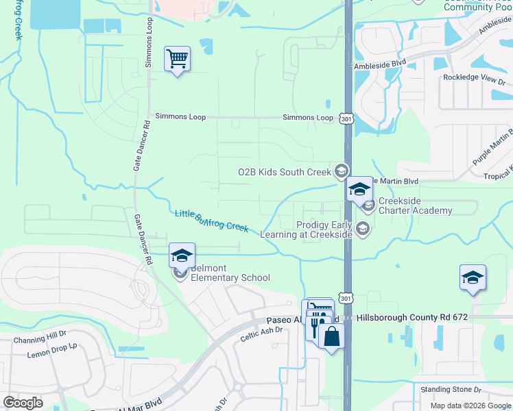 map of restaurants, bars, coffee shops, grocery stores, and more near 10276 Shady Preserve Drive in Riverview