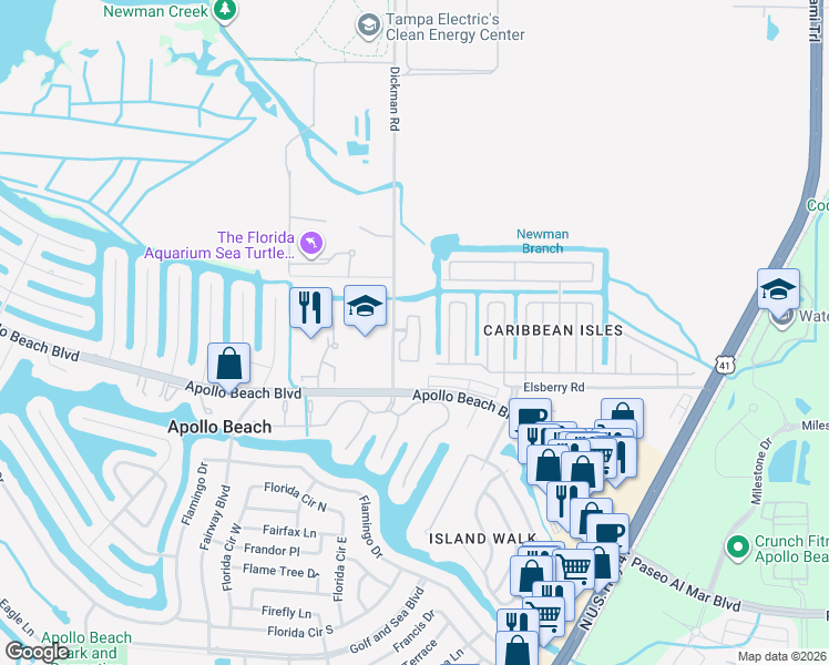 map of restaurants, bars, coffee shops, grocery stores, and more near 6533 Simone Shores Circle in Apollo Beach