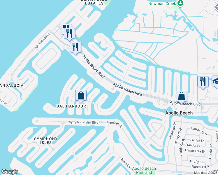 map of restaurants, bars, coffee shops, grocery stores, and more near 1015 Apollo Beach Boulevard in Apollo Beach
