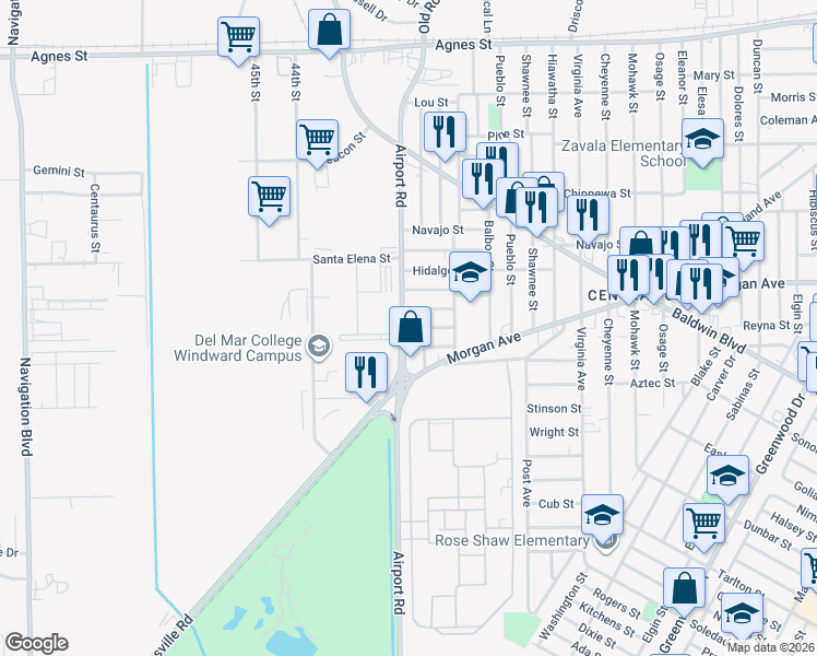 map of restaurants, bars, coffee shops, grocery stores, and more near 4029 Zaragosa Street in Corpus Christi