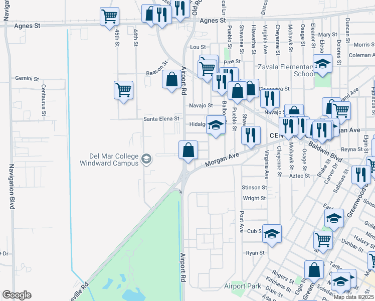 map of restaurants, bars, coffee shops, grocery stores, and more near 4029 Zaragosa Street in Corpus Christi