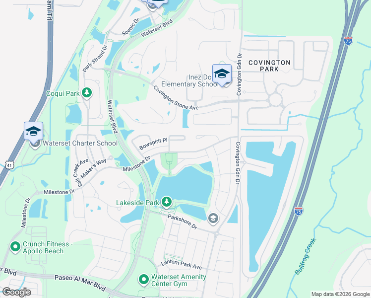 map of restaurants, bars, coffee shops, grocery stores, and more near 7318 Milestone Drive in Apollo Beach