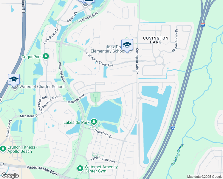 map of restaurants, bars, coffee shops, grocery stores, and more near 7328 Milestone Drive in Apollo Beach